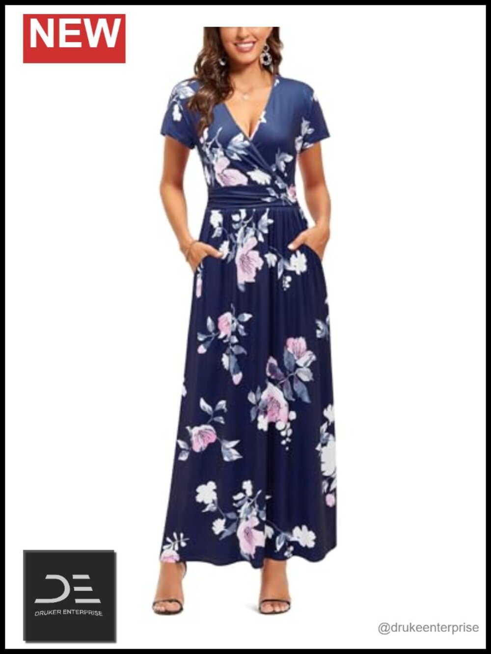 Women's Floral Maxi V-Neck Pocket Summer Casual Dress